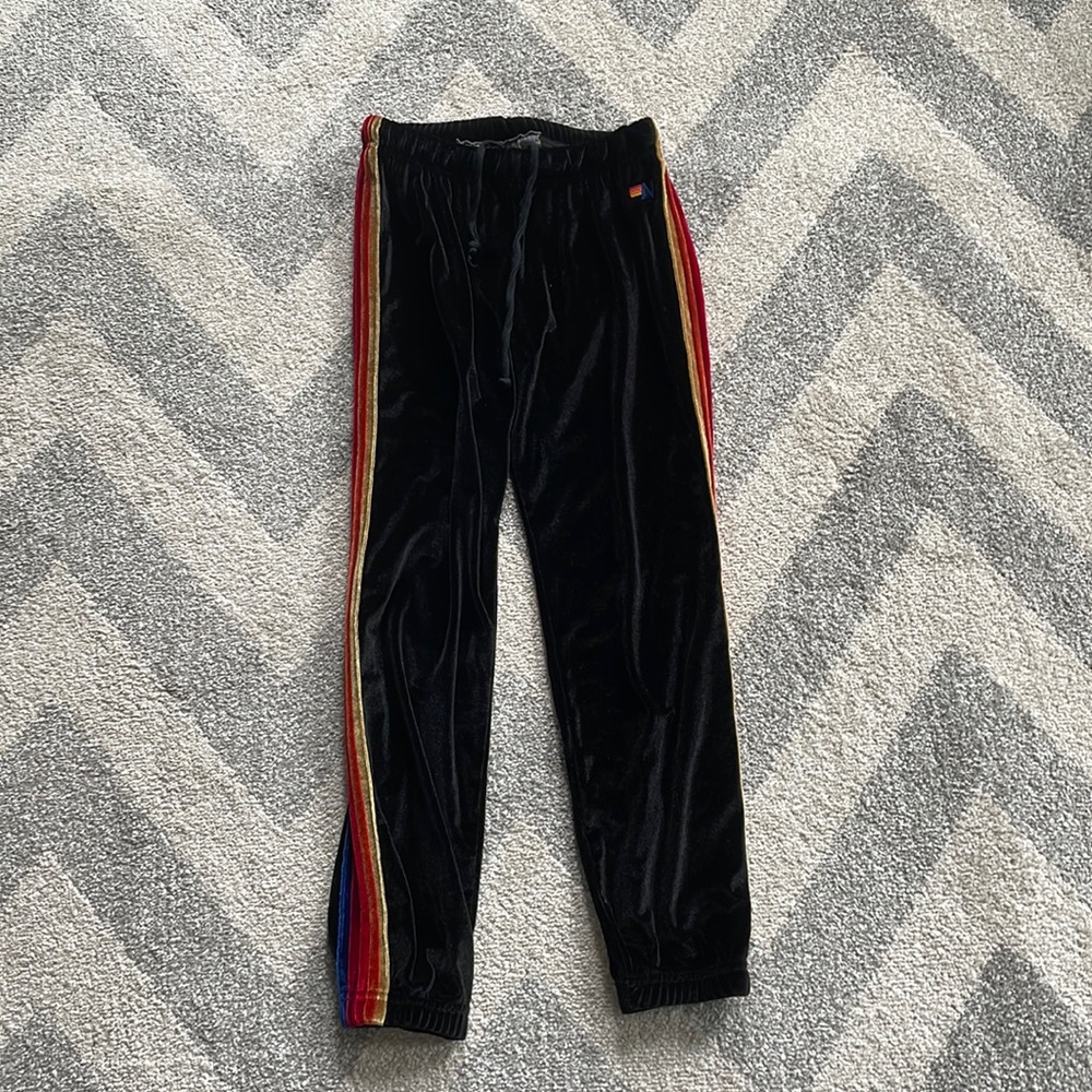 Black velvet 5 stripe Aviator Nation sweatpants (worn twice)